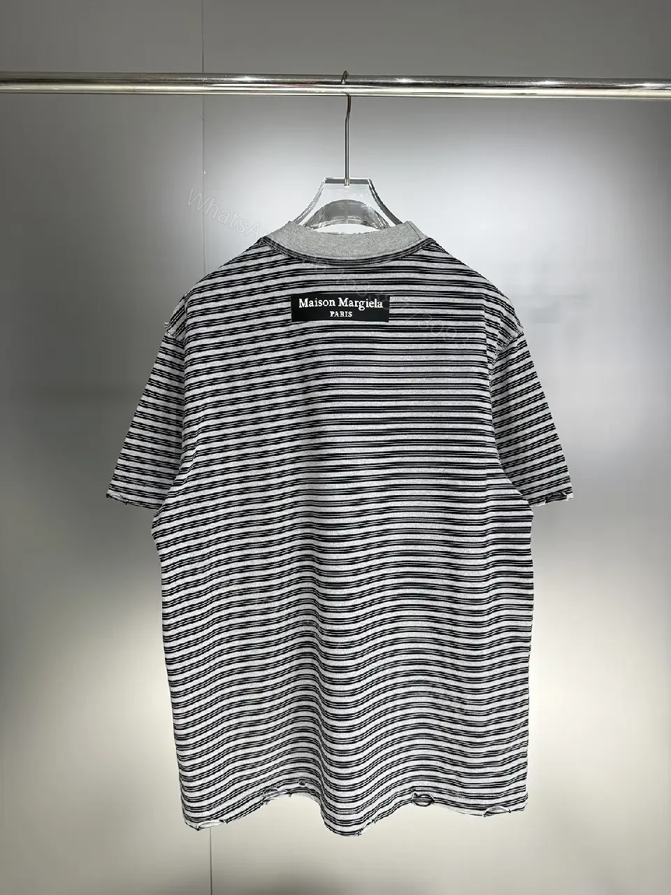 View 8 of Striped Cotton Tee | Rib Knit Crew Neck | Subtle Logo Everyday Wear