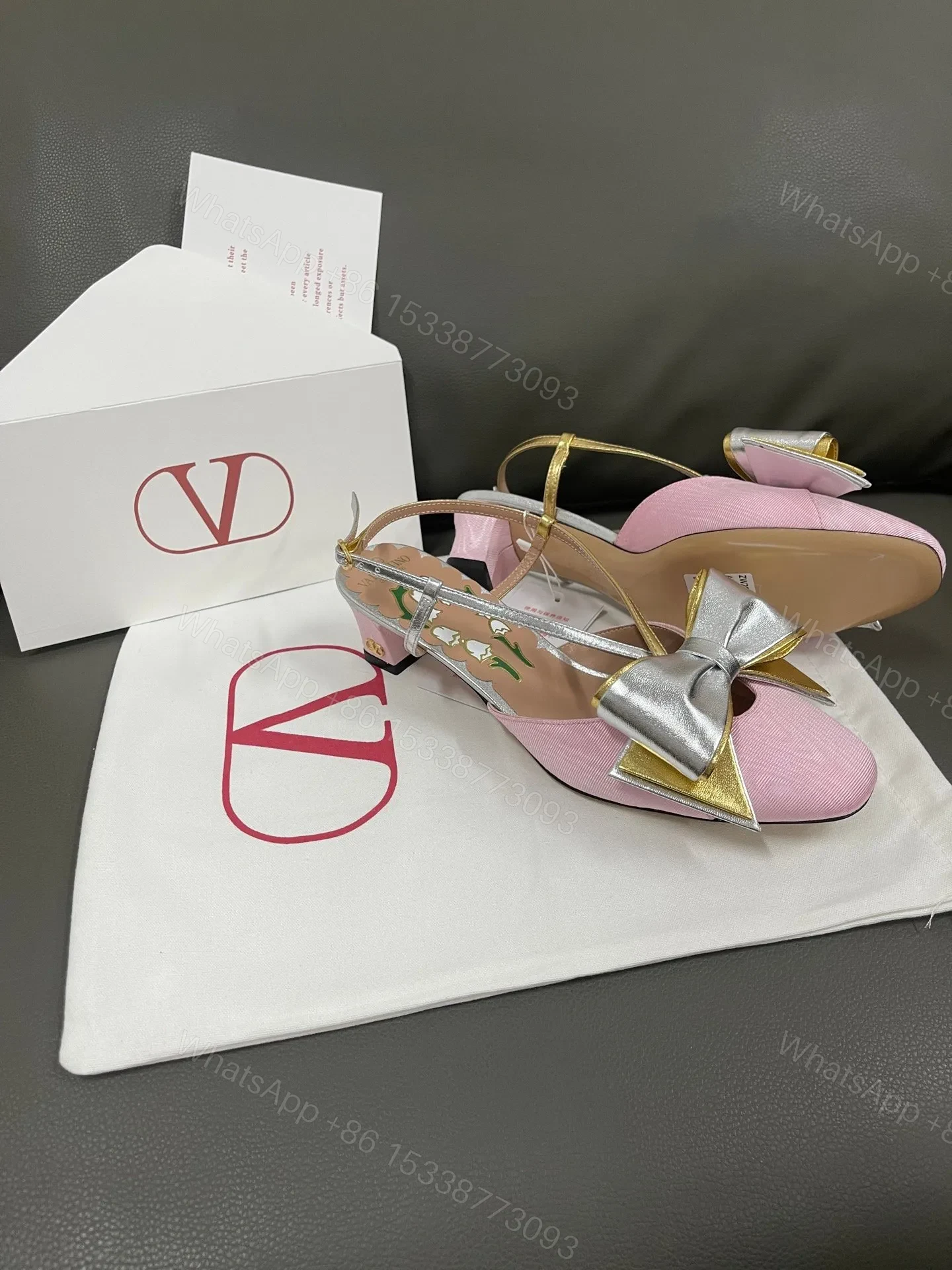 View 6 of Valentino Women Pink And Gold Leather Flats