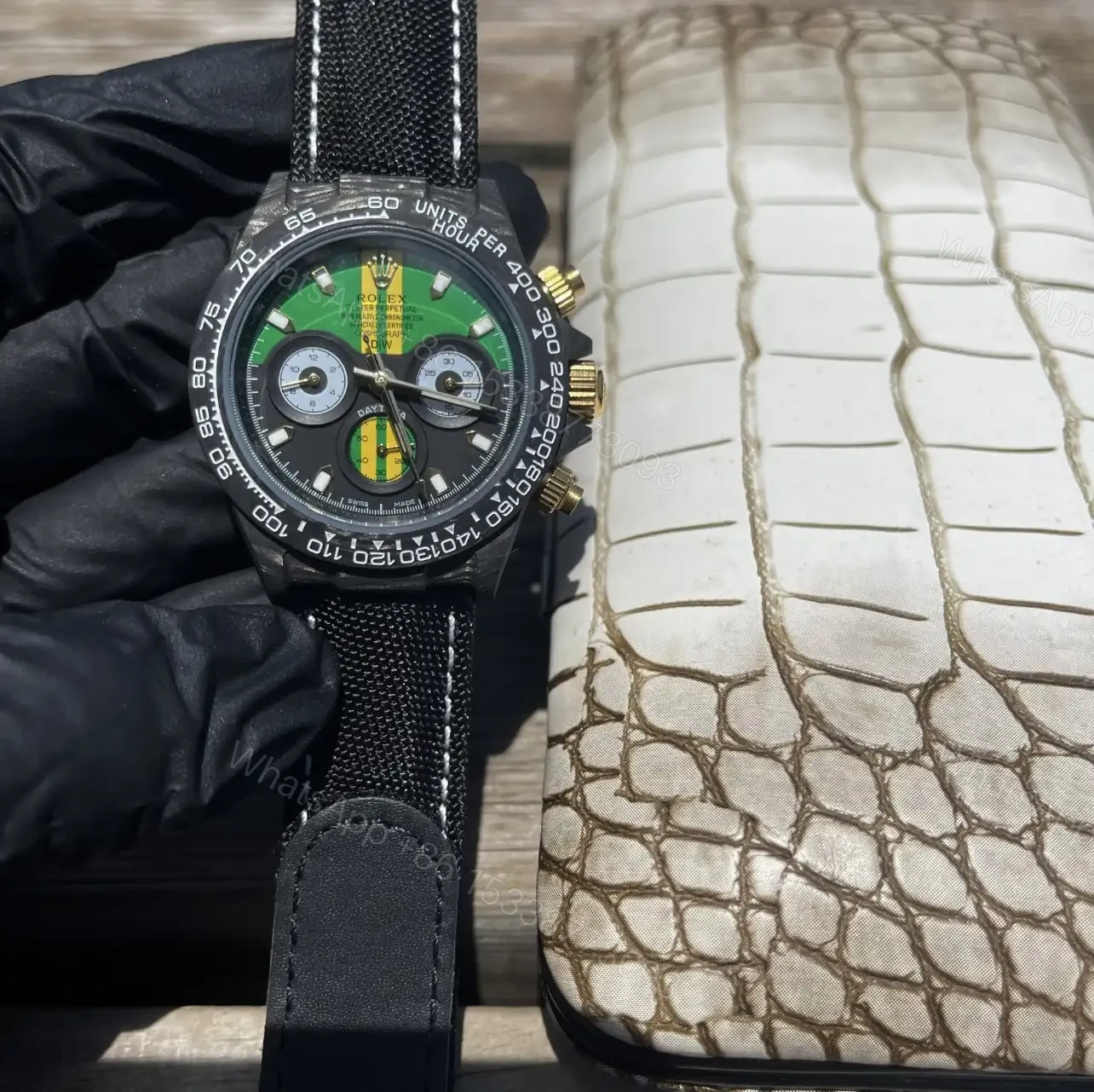 Rolex Daytona GT Green DiW replica 40MM Black Fabric Strap Edition RLX-DAY-GTGRN-DIW40-FAB — view 1
