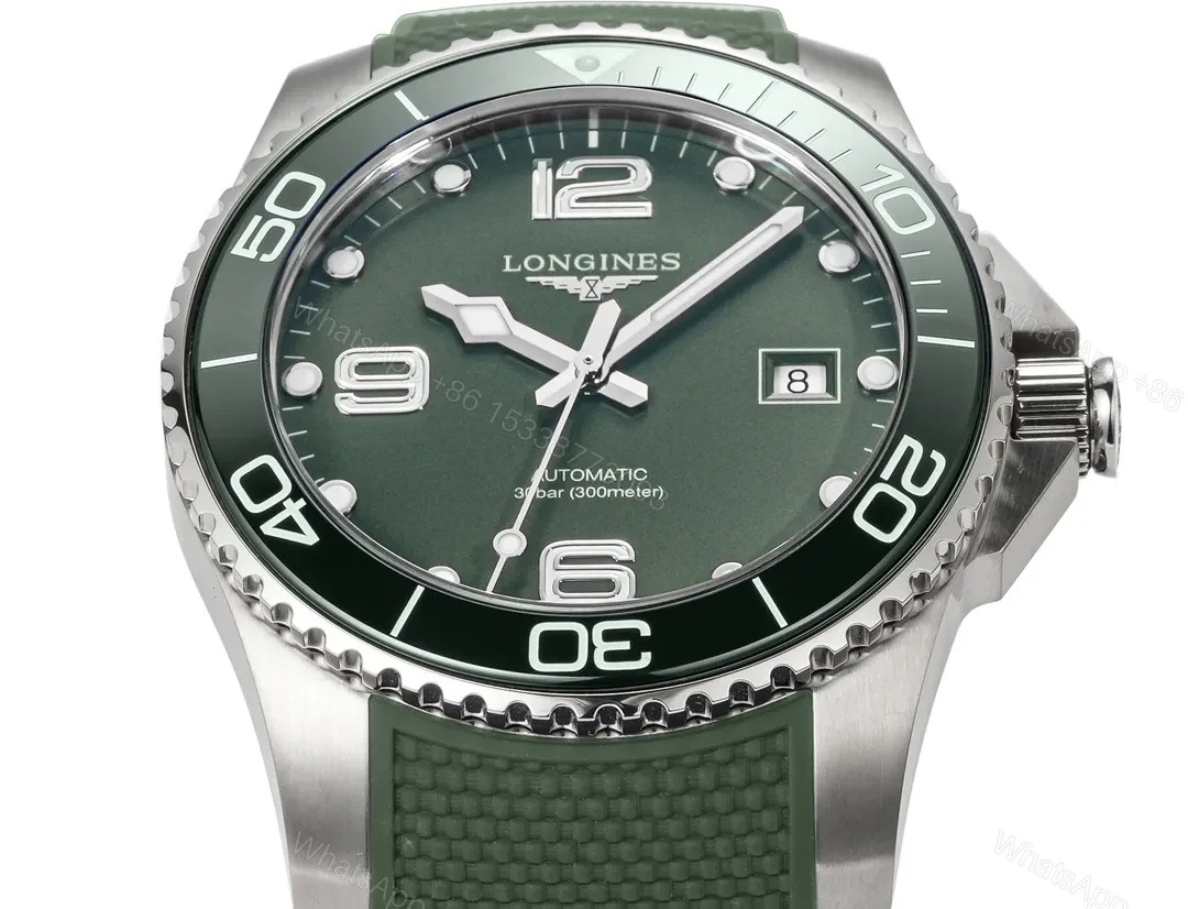 View 5 of Longines Conquest Green Dial Automatic Diver’s Watch with Stainless Steel Case and Green Rubber Strap