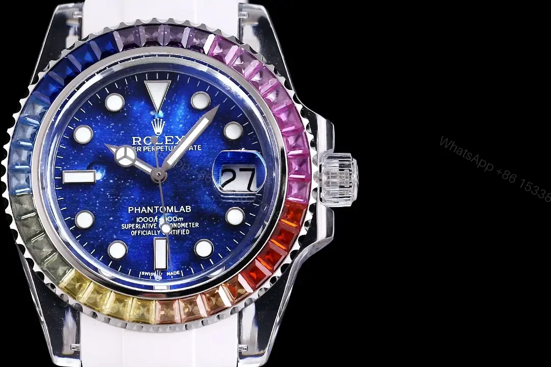 View 2 of Rolex Submariner Phantom Crystal Blue Dial White Strap Edition 40mm RG-SUB-BLUE-RAINBOW-PHANTOM