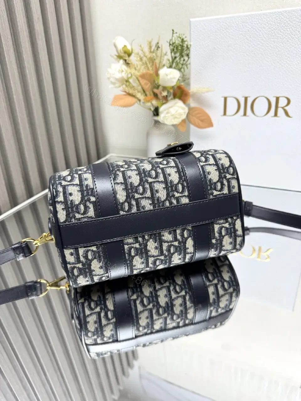 View 4 of Dark Monogram Satchel in Luxe Canvas & Gold Hardware