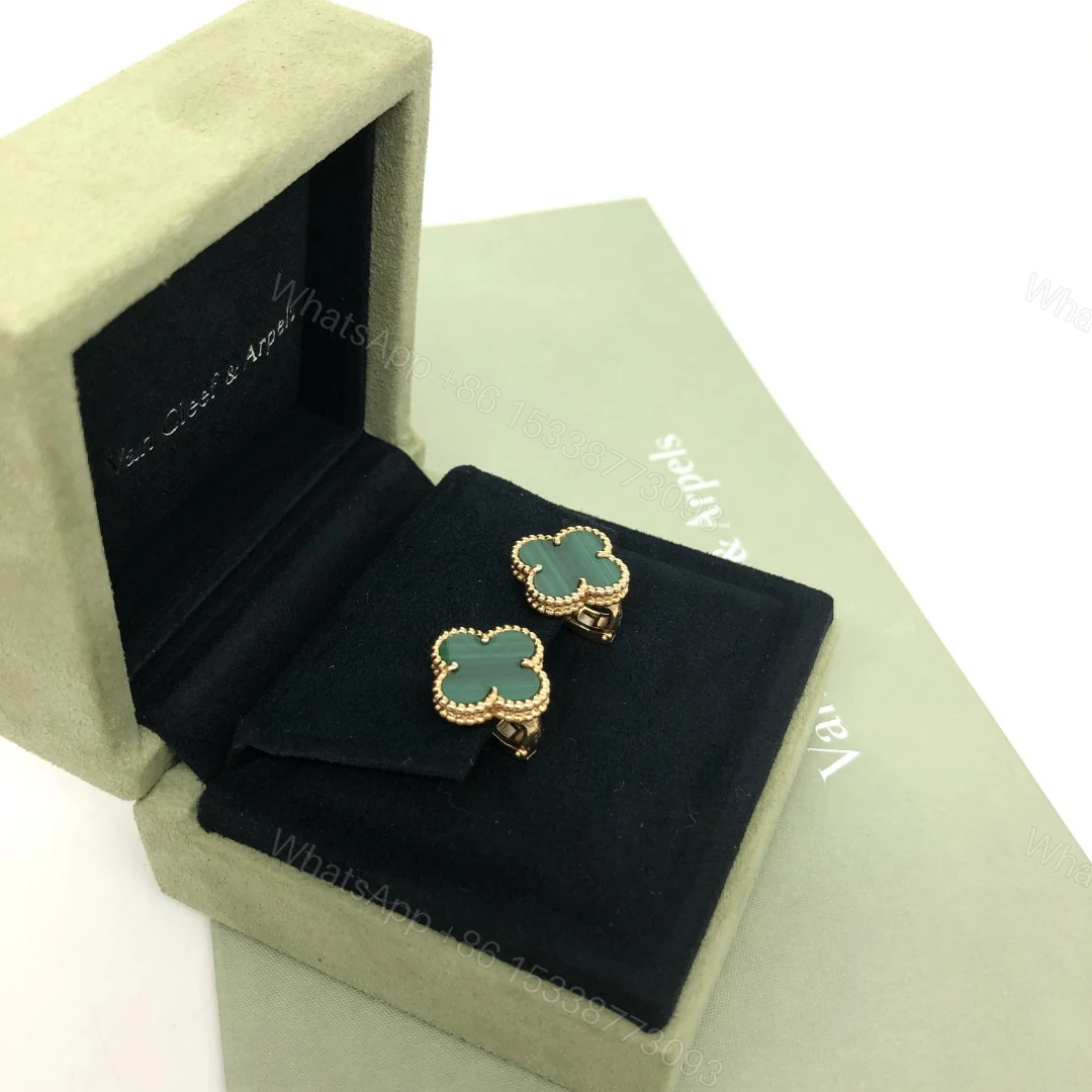 View 7 of VCA Vintage Alhambra Earrings, 18k Yellow gold, Malachite