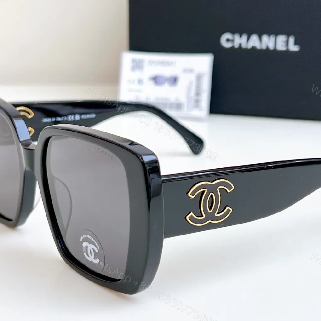 View 9 of Oversized Black Acetate Sunglasses with Gold Logo Detail