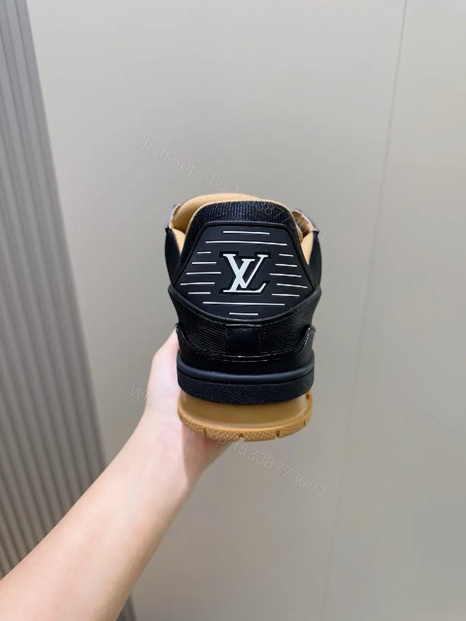 View 5 of Black Leather-Luxe Trainers with LV Detailing, Everyday Edge