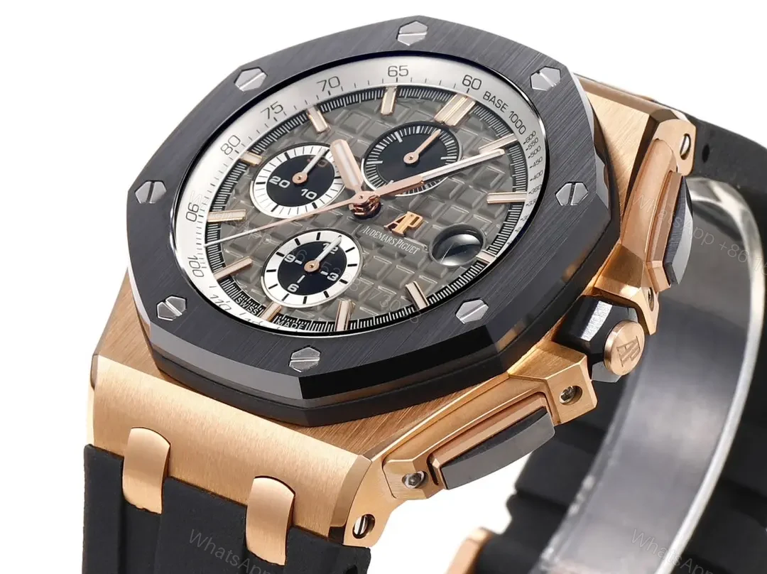 View 4 of APS Factory Audemars Piguet Royal Oak Offshore Chronograph Watch – Rose Gold with Black Rubber Strap, Grey Dial
