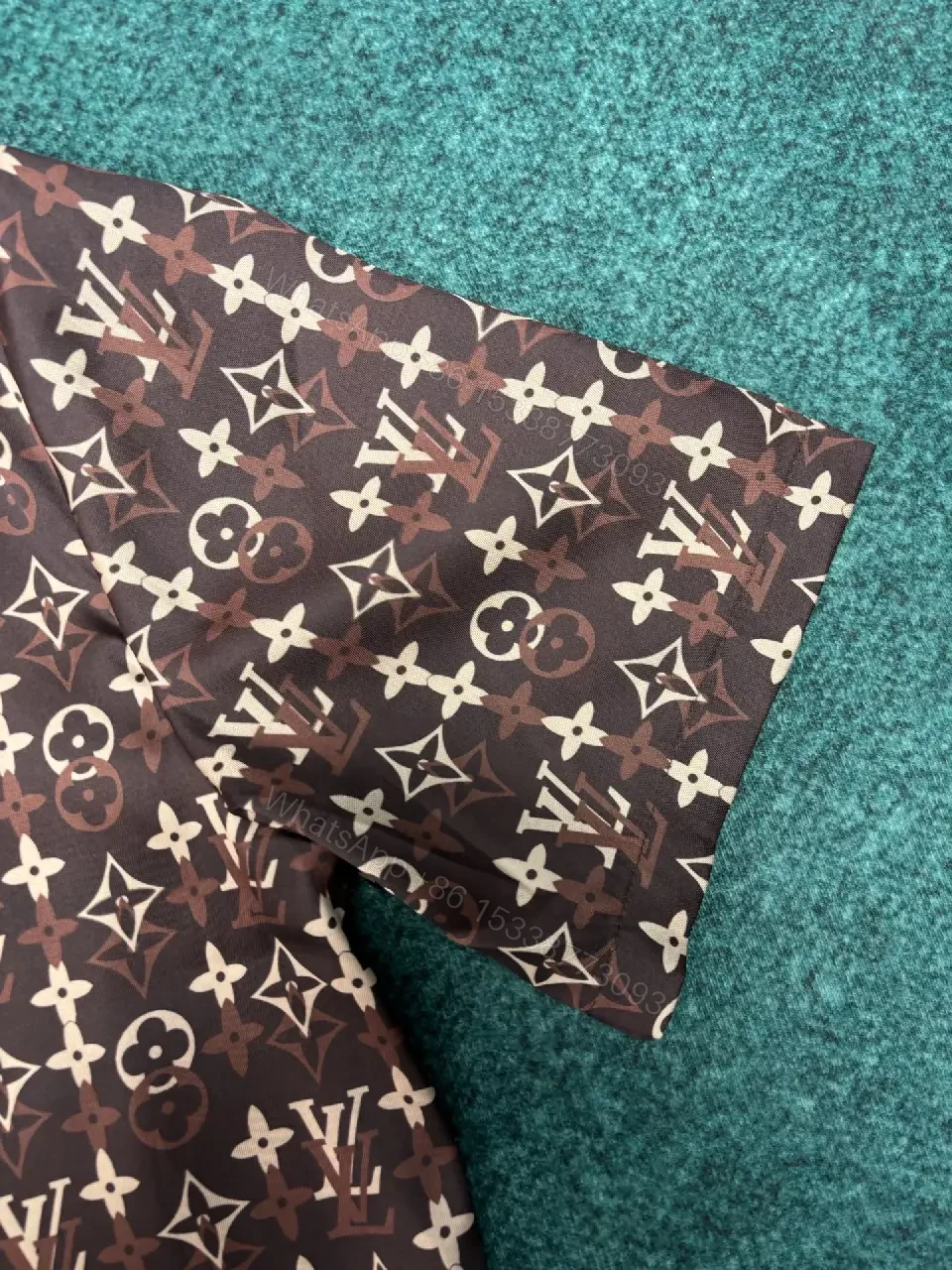 View 7 of Brown LV Monogram Short-Sleeve Shirt, Relaxed Button-Front Classic Style