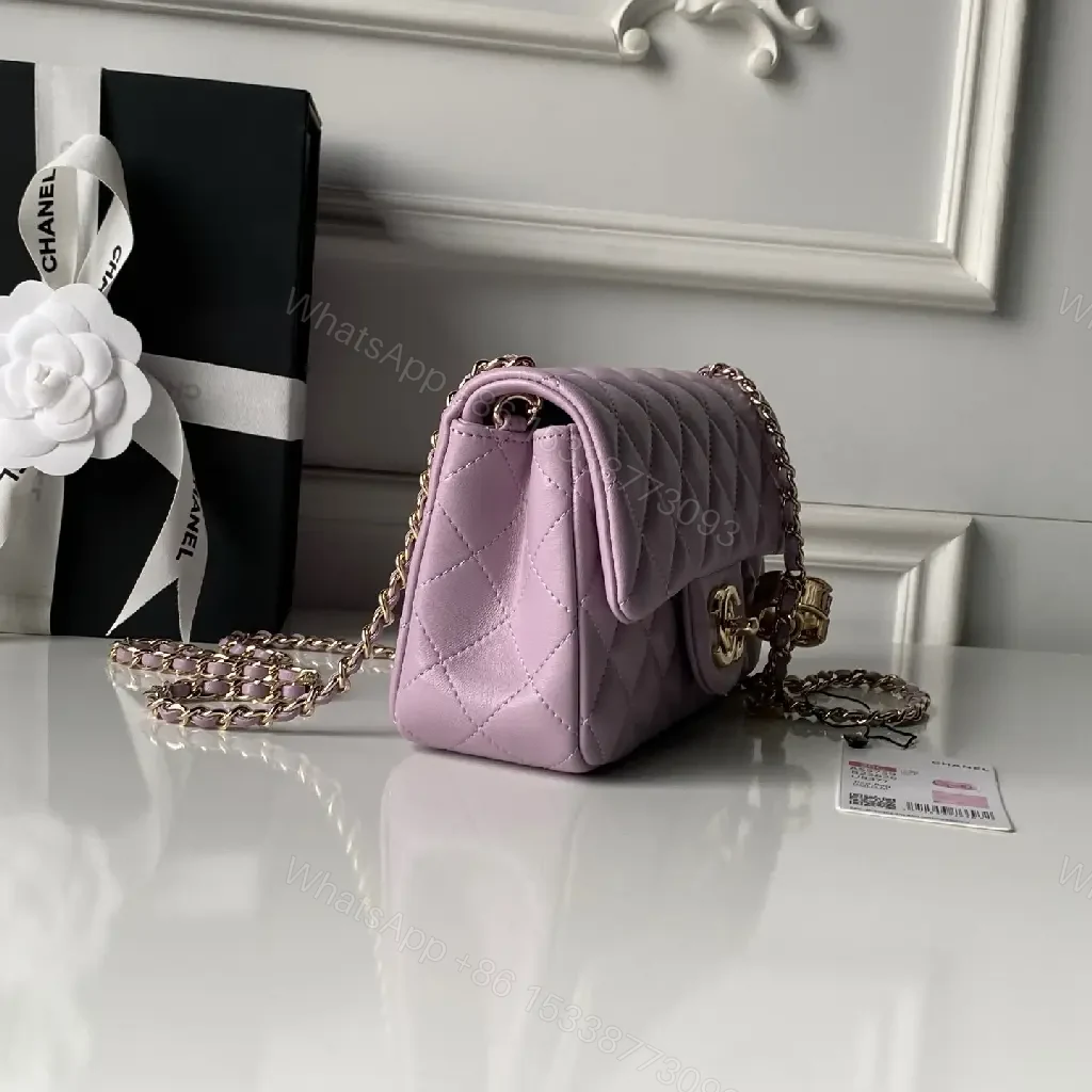 View 5 of Lilac Quilted Leather Bag, Gold Hardware, Structured Chic, Turn-Lock Tote
