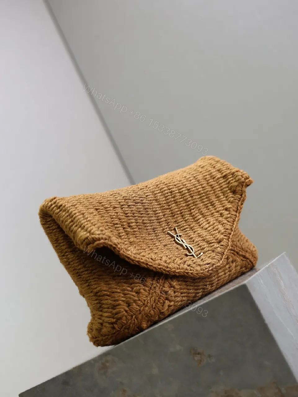 View 8 of Natural Raffia Clutch with Gold-Tone Logo Clasp