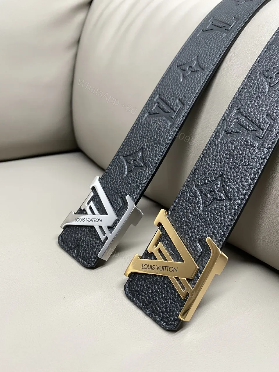 View 6 of Premium Leather Belt with Gold-Accent Buckle, Subtle Texture, Luxury Style