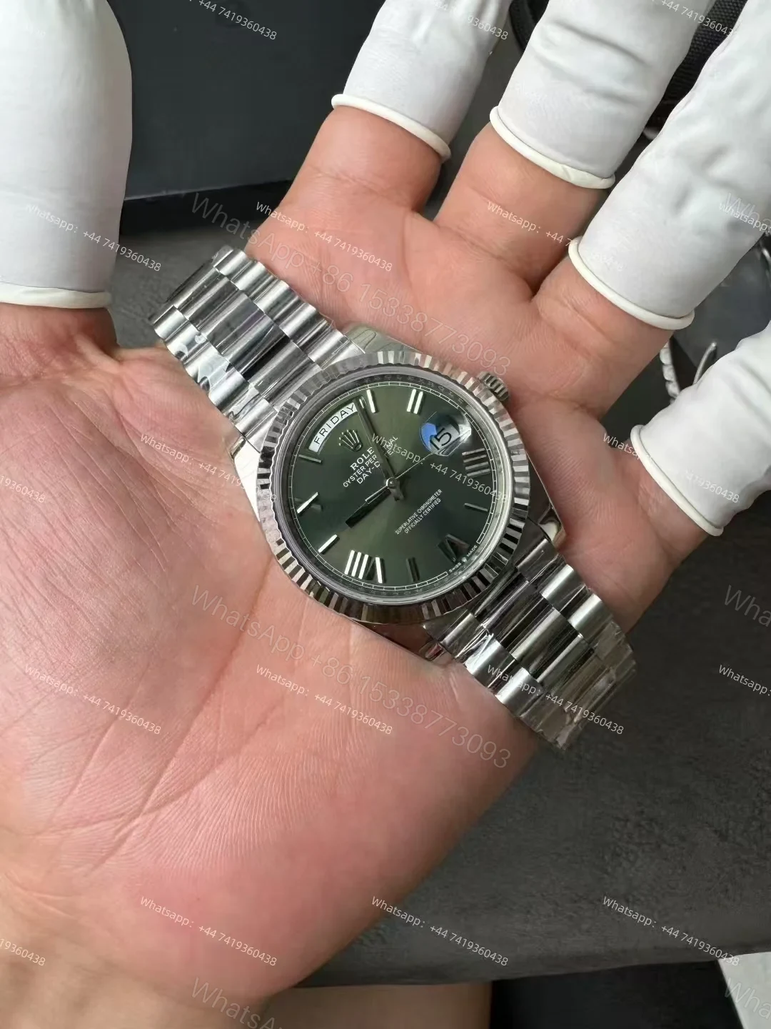 View 3 of Rolex Day-Date M228239-0033 1:1 Replica Olive Green Dial 40MM 3255 Movement Presidential Bracelet Super Clone Watch