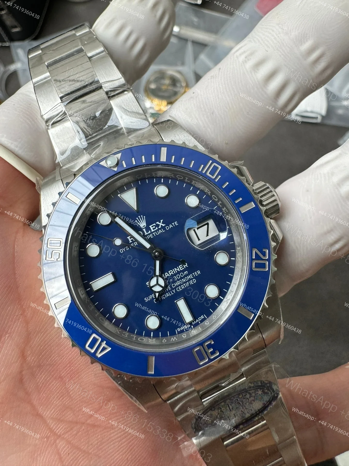 View 6 of Rolex Super Clone Watches 1:1 Smurf Submariner 116619LB VS3135 Movement 40mm