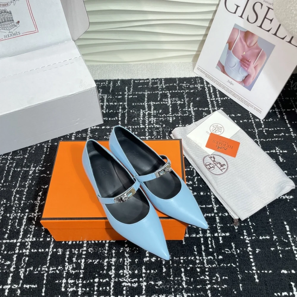 View 6 of 高仿Hermes*Kelly系列H251007Z07小牛皮高踭鞋藍色4CM免檢版