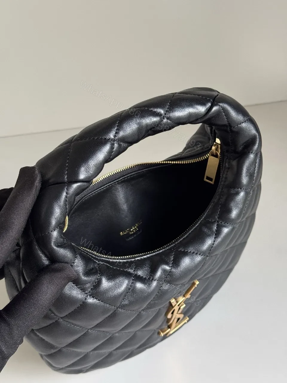 View 3 of Quilted Leather Handbag: Black with Gold Hardware Flair