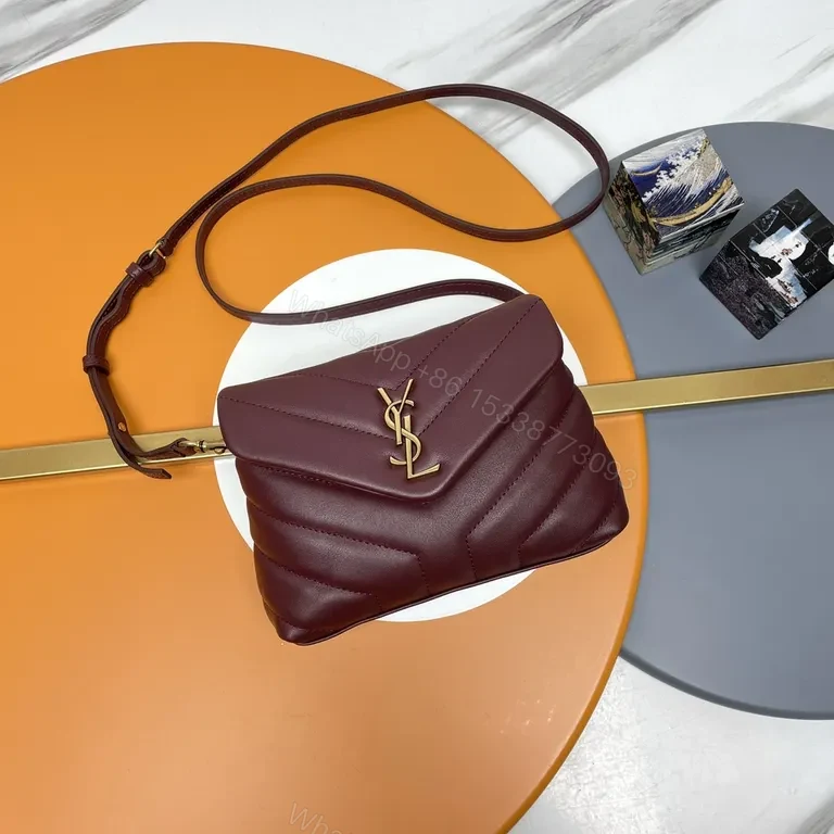 Quilted Burgundy Crossbody with YSL Hardware â€” Luxe Compact Bag — view 1