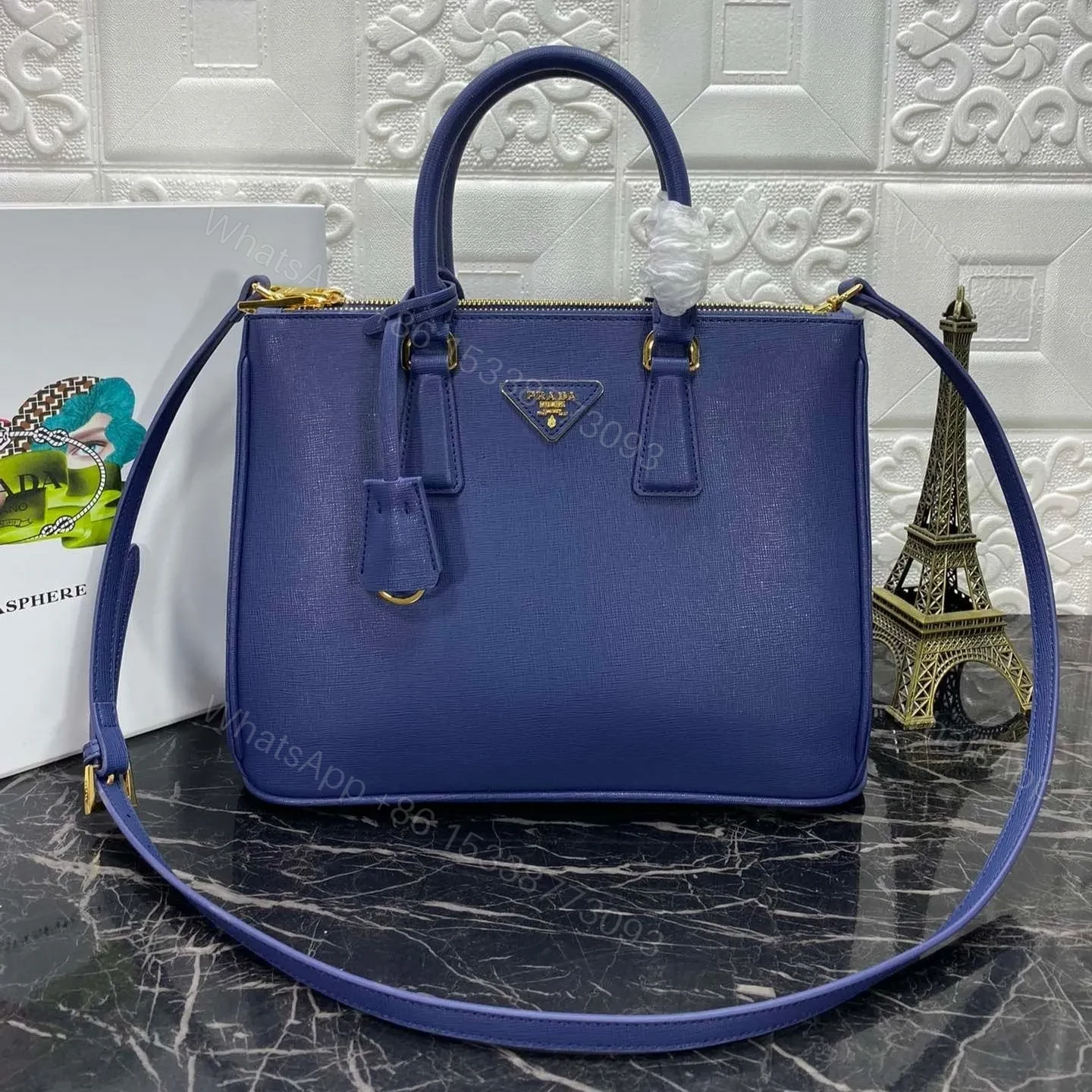 PRA GALLERIA 32 BAG IN NAVY BLUE SAFFIANO LEATHER — view 1