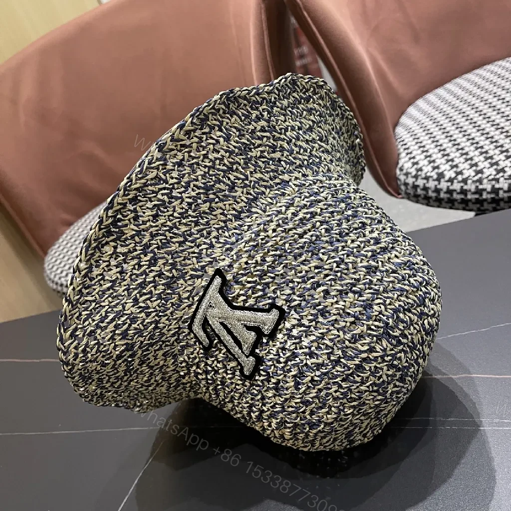 View 8 of Textured Straw-Blend Hat with LV Accent - Bucket Style