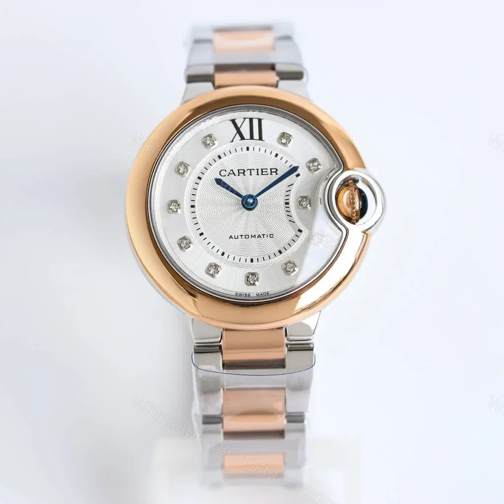 TW Factory Cartier Two-Tone Stainless Steel and Rose Gold Automatic Watch with White Dial and Diamond Markers — view 1
