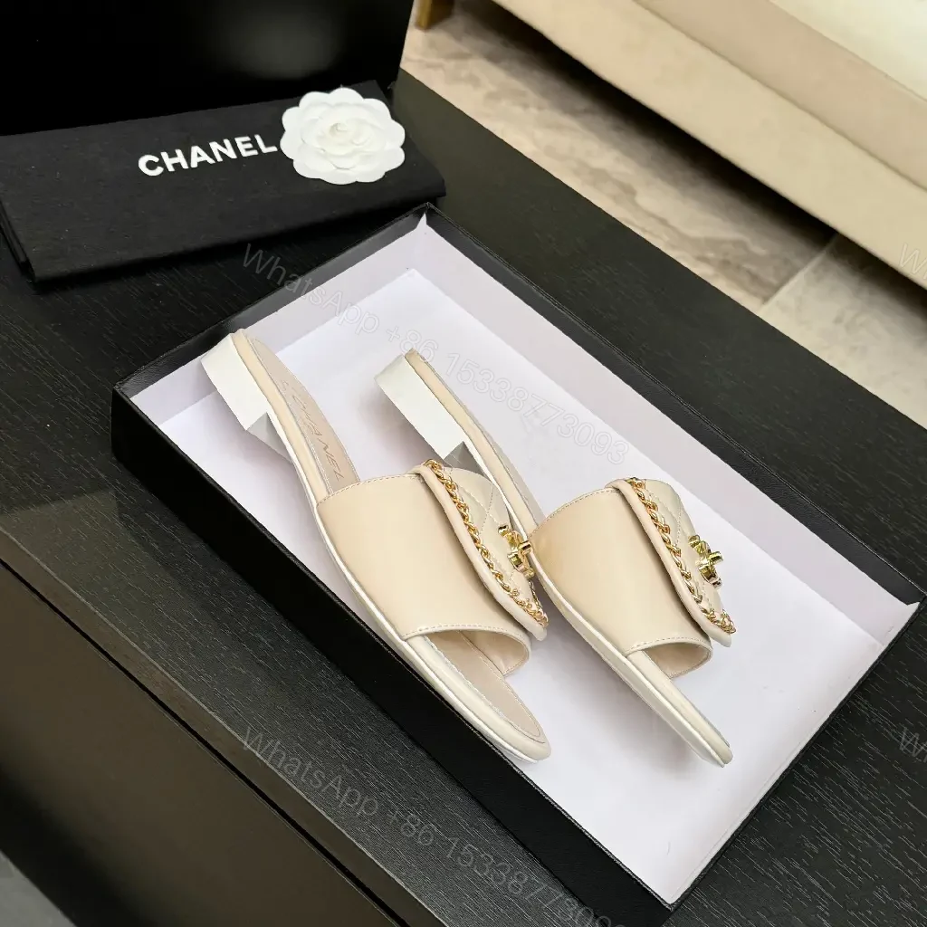 View 9 of Quilted Leather Slides + Gold Emblem + Luxury Casual Slip-ons