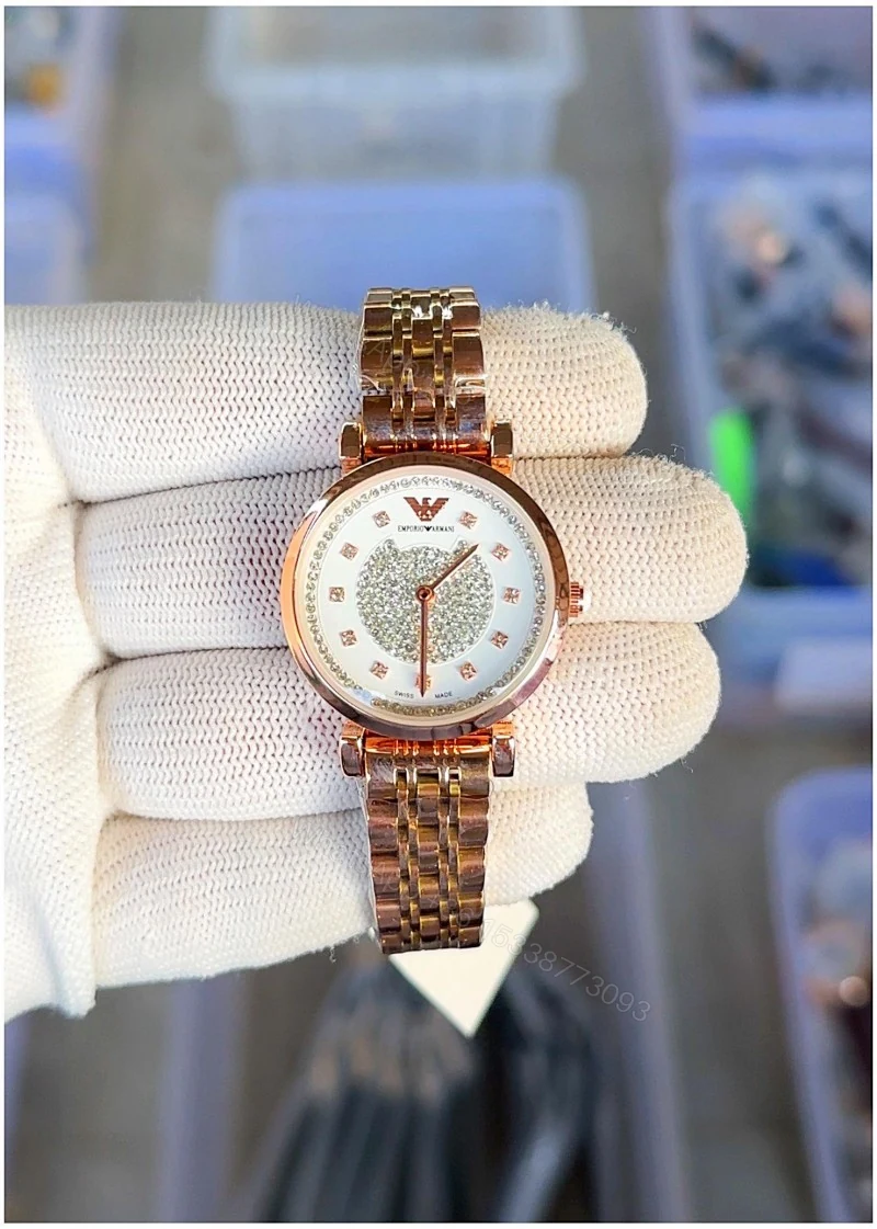 First Copy Emporio Armani Rose Gold White Dial Diamond Marker Women’s Analog Watch — view 1