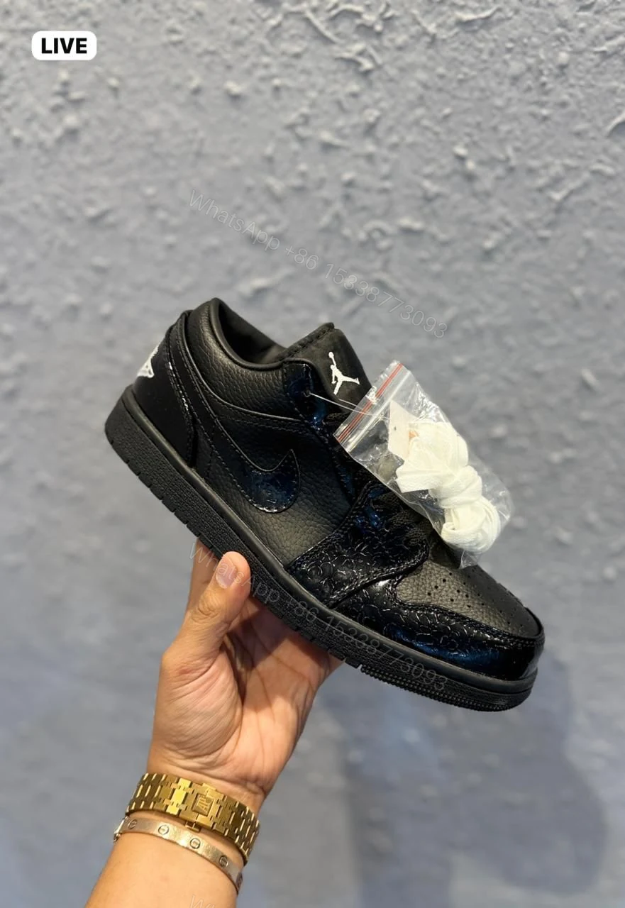 View 3 of Air Jordan 1 Retro Low Black Croc First Copy Shoes — Men's | COD India