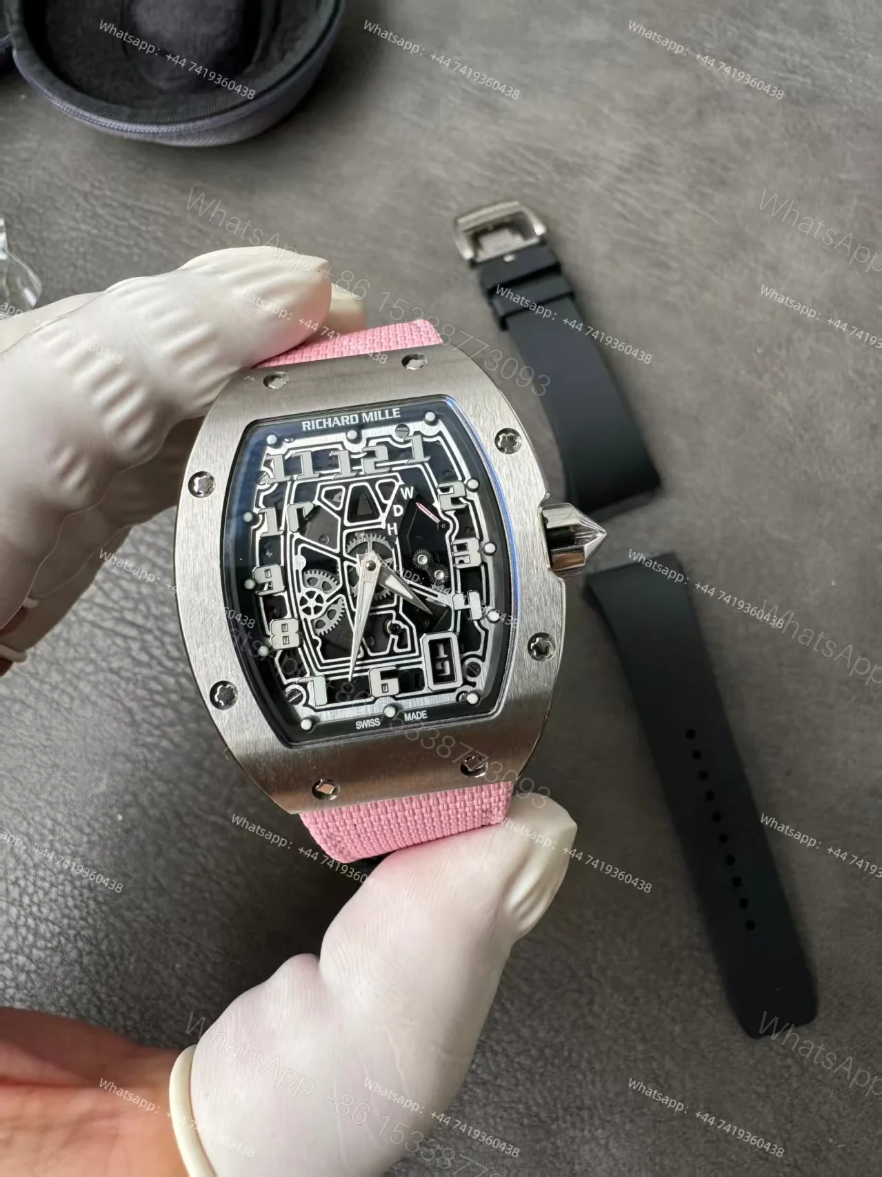 View 12 of Super Clone Richard Mille RM 67-01 Titanium Skeleton Pink Velcro Strap