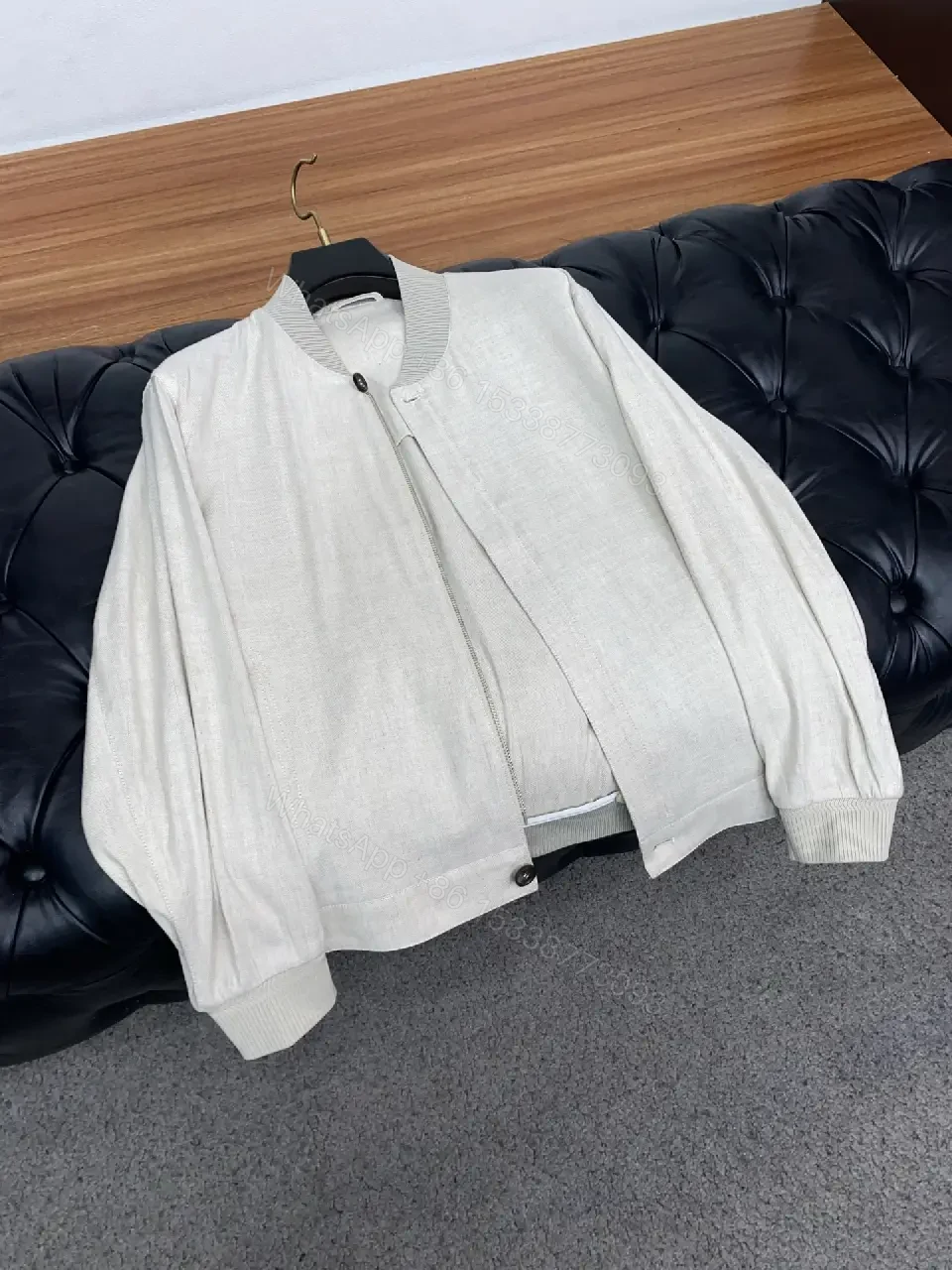 View 9 of Light Beige/Ash Bomber Jacket: Smooth Matte, Minimal Details