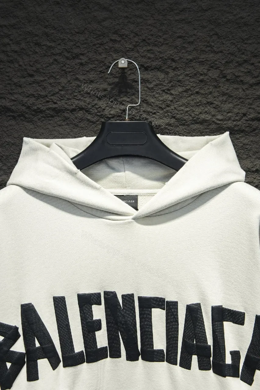 View 4 of Neutral Off-White Fleece Logo Hoodie with Comfort Fit