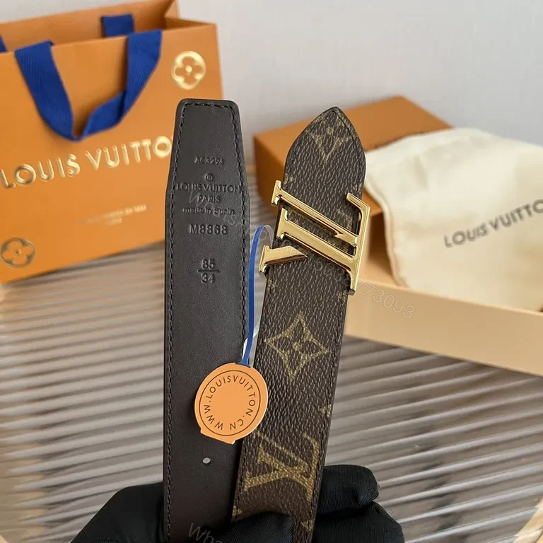 View 4 of Brown Monogram Belt with Gold LV Buckle - Luxury Everyday