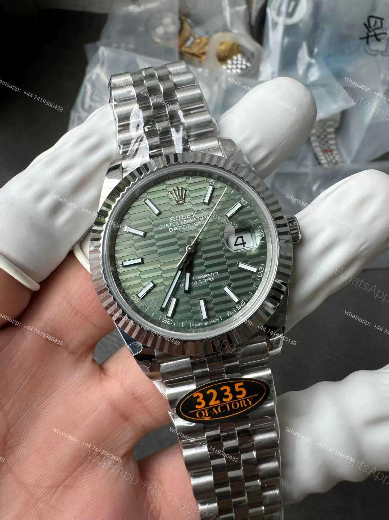 View 5 of Rolex Datejust M126334-0030 Water Ripple Green Dial 1:1 Replica Jubilee 41MM 3235 Movement Super Clone Watch