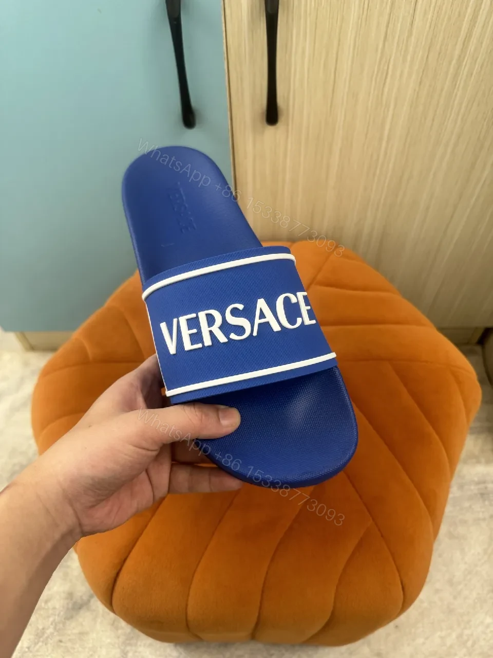 View 2 of Bold Blue Logo Slides: Lux, Cushioned, Quick-Dry Slip-On