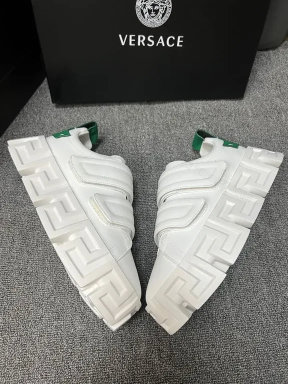 View 2 of Bold White Platform Sneakers â€“ Greek Key Detail, Velcro Straps