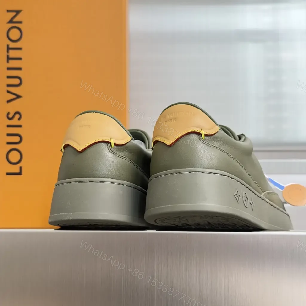 View 5 of Green Leather Sneaker, Platform Sole, Louis Vuitton Style, Monogram Accents, Casual Shoes