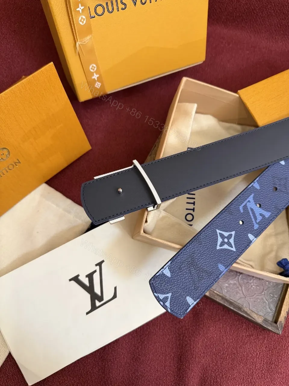 View 2 of Blue Monogram Leather Belt - Modern, Durable, Subtle Statement