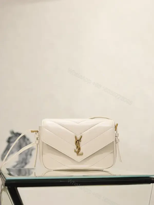 Off-White Cream Leather Mini Crossbody Bag with Chevron Front Feature — view 1