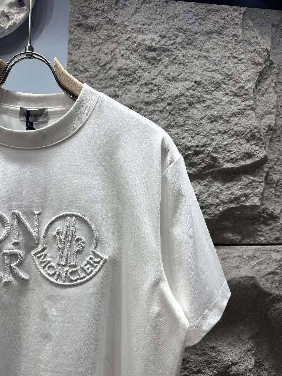 View 2 of White Cotton Luxe Tee with Embroidered Detail