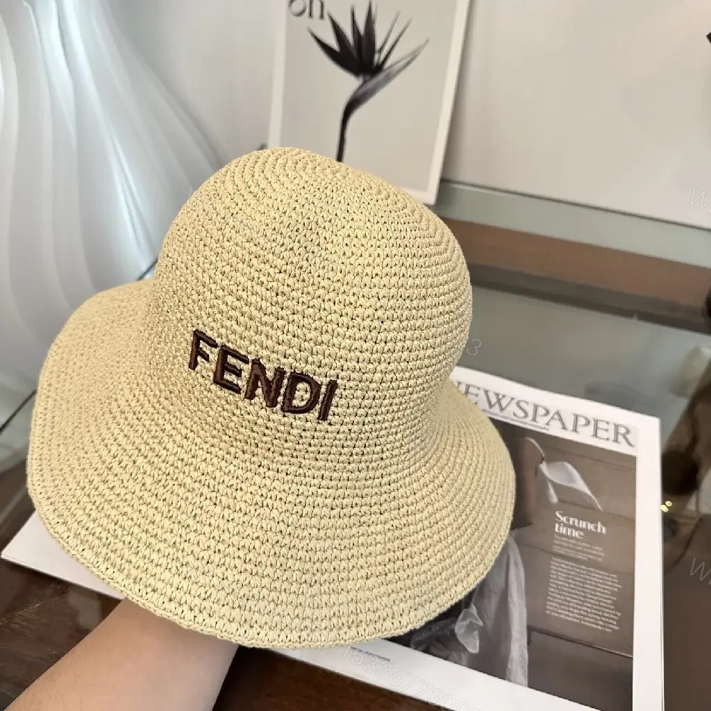 View 4 of Natural Beige Straw Bucket Hat with Crochet Pattern