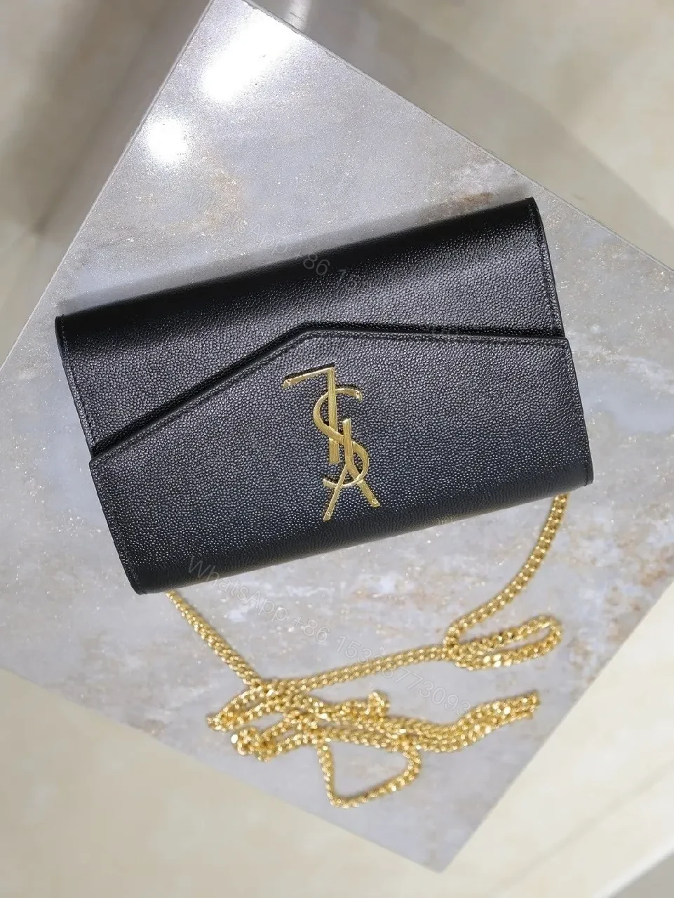 View 6 of Chic Black Leather Wallet Clutch with Gold Hardware