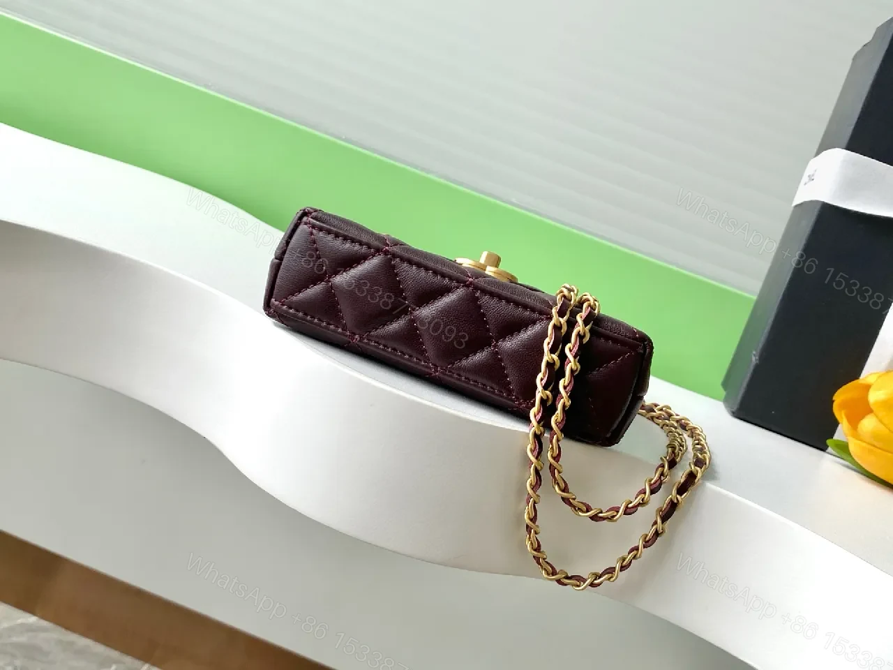 View 2 of Burgundy Quilted Lambskin Shoulder Bag - Luxe Everyday Style