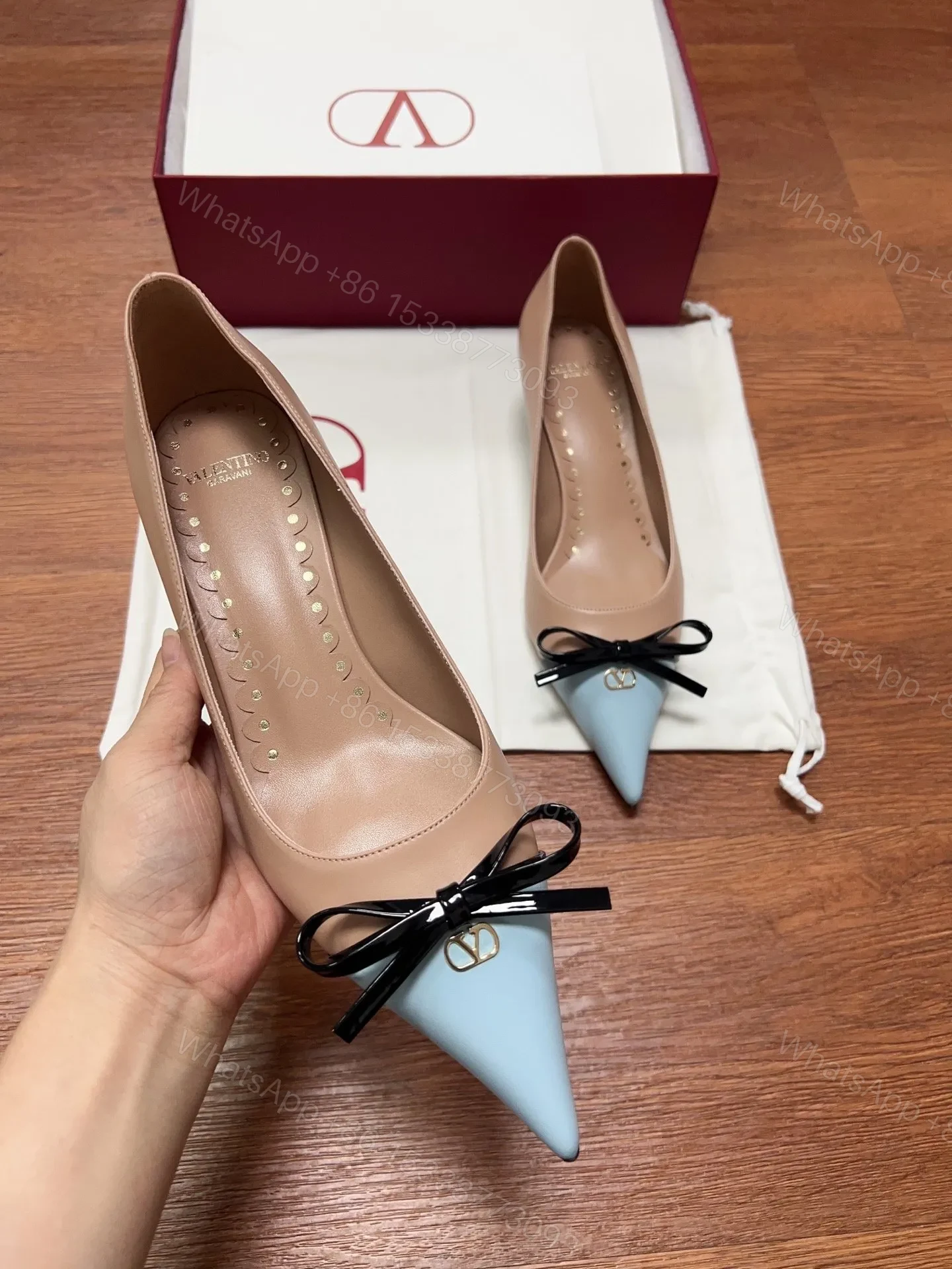 View 2 of Valentino Women Beige And Light Blue Leather Pumps