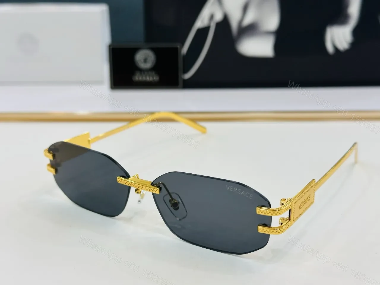 View 7 of Rimless Sunglasses: Black Matte, Luxury Minimalist Design