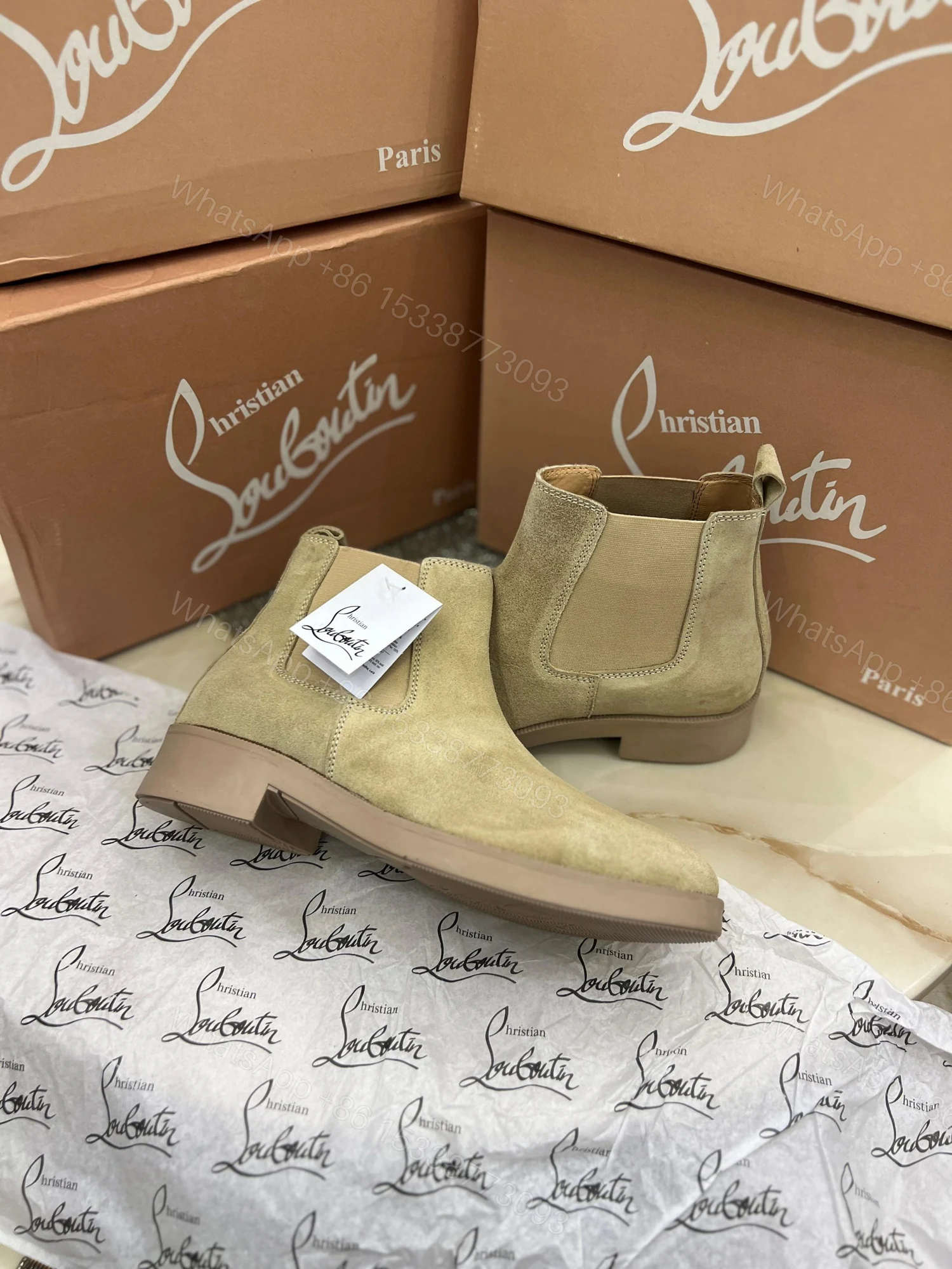 View 4 of First Copy Louboutin Suede Boots for Men