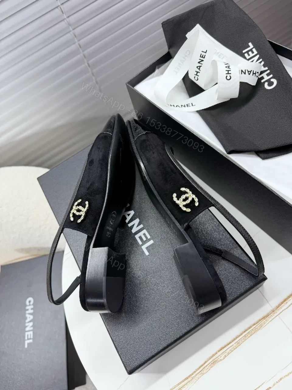 View 5 of Black Satin Slingback Mule with Patent Toe Cap - Elegant Everyday Luxury