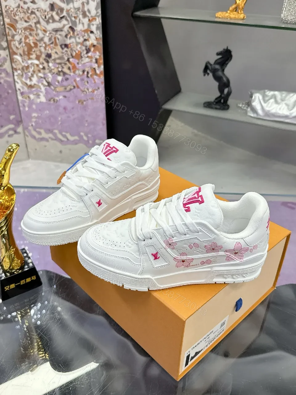 View 4 of White Leather Sneakers, Pink Detailing, Luxe Everyday Wear