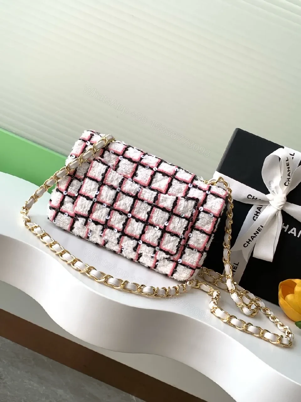 View 3 of Tweed Grid Bag: Textured Luxury, Gold Hardware, Everyday