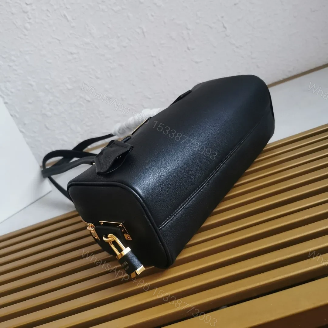 View 6 of Prada Black Medium leather top-handle bag with padlock