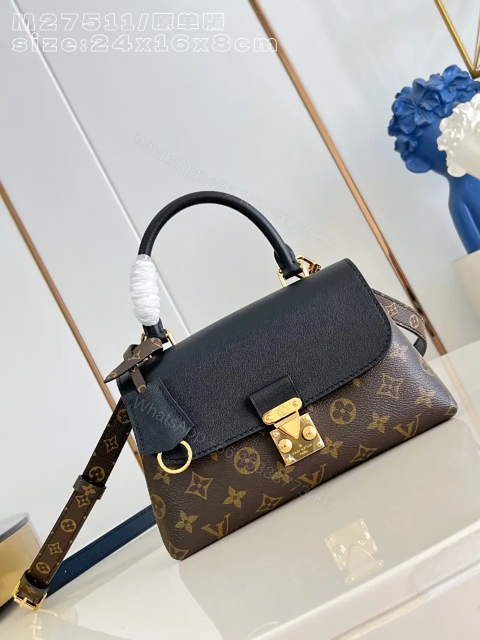 View 7 of Chic Black Satchel: Monogram Canvas, Structured Silhouette