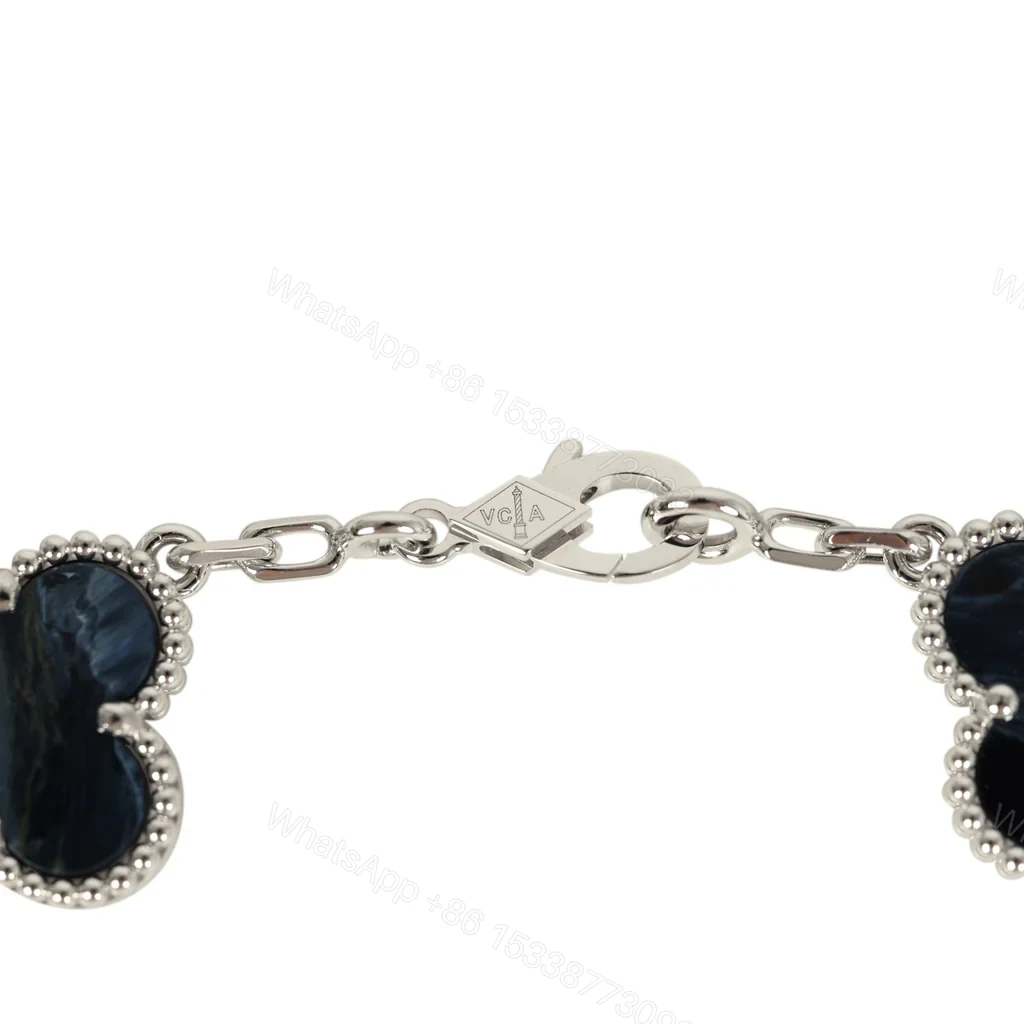 View 4 of Van Cleef Arpels Vintage Alhambra 5 Motif Bracelet Pietersite 18K White Gold