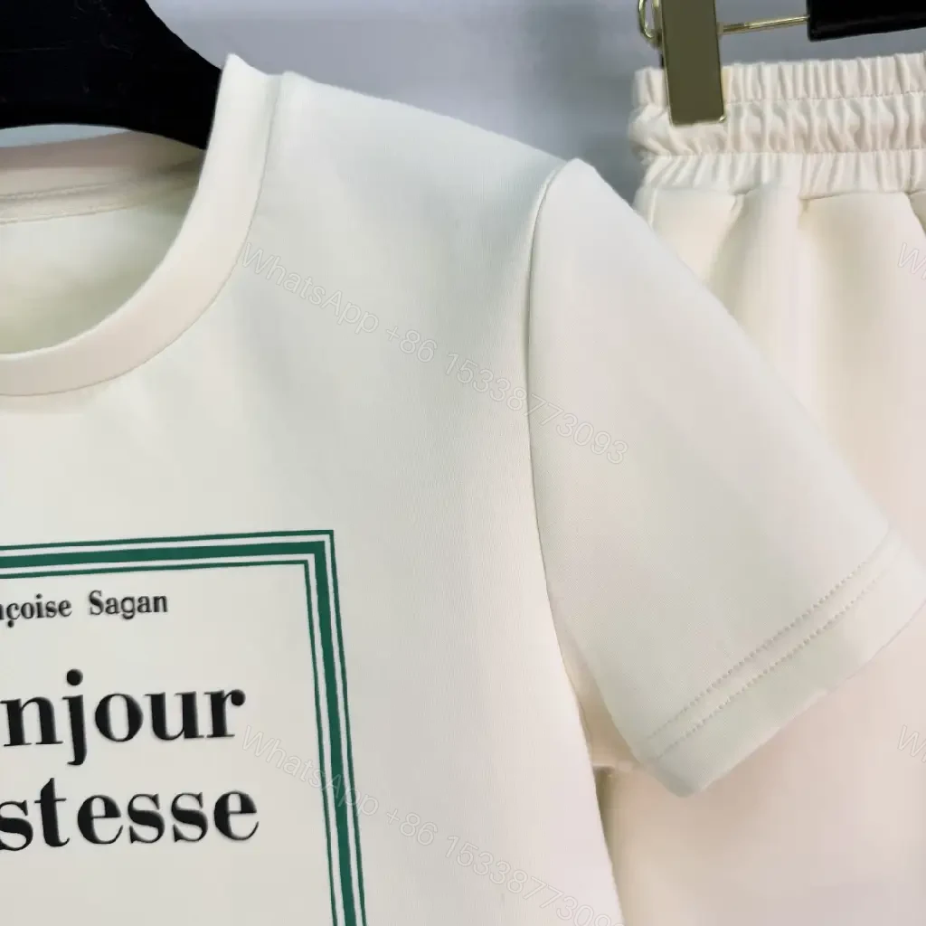 View 6 of Ivory Cotton Casual Set with Drawstring Shorts, Dior Box Logo Tee