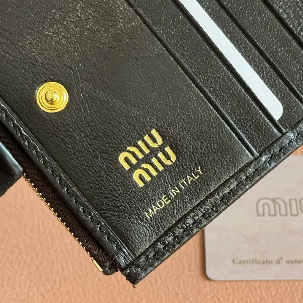 View 9 of Chic Leather Compact Wallet, Gold Zip, Slim Designer-Style Cardholder